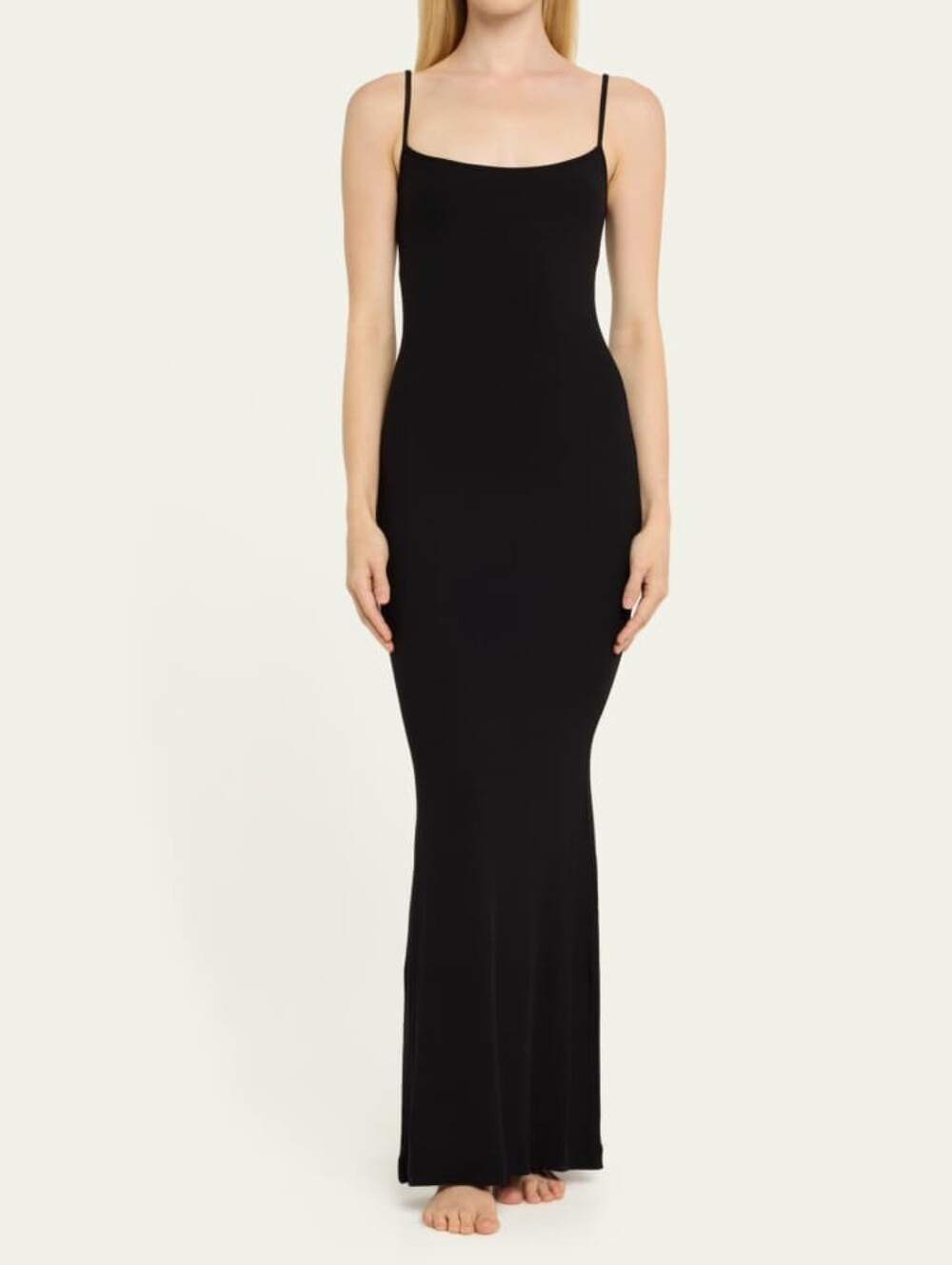 SKIMS Black Slip Maxi Dress with Thin Spaghetti Straps